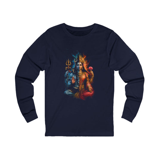Shiva Parvati Long Sleeve Tee — Ardhanarishvara Divine Couple Graphic Shirt