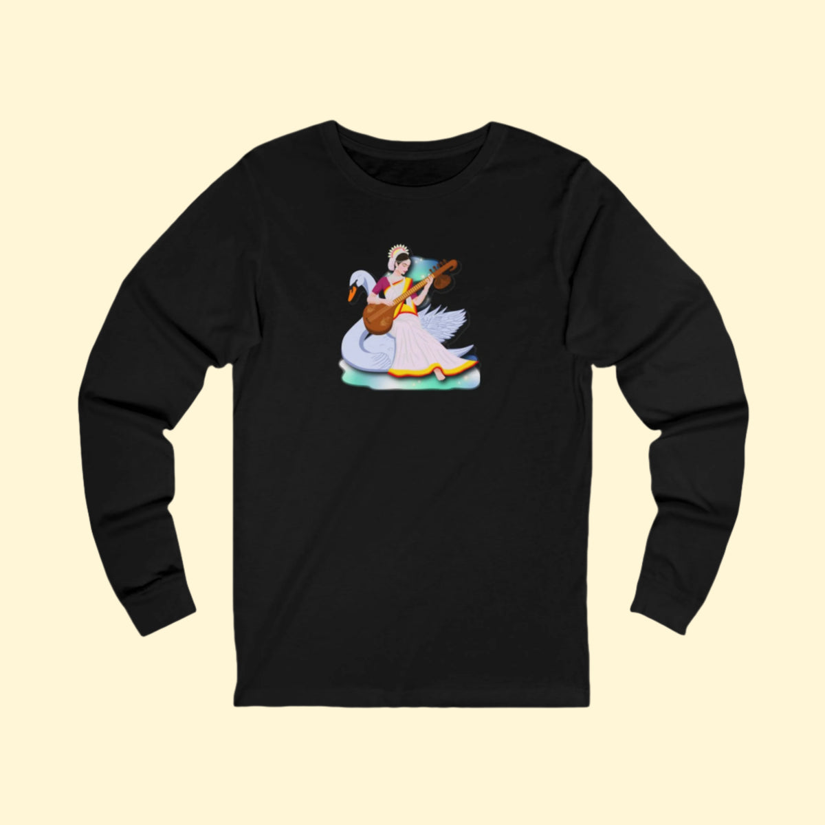 Saraswati Devi Long Sleeve Tee | Celestial River of Wisdom Collection