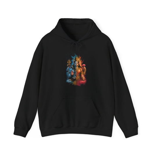Shiva & Parvati Couple Hoodie — Vibrant Ardhanarishwara Art Pullover