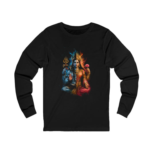 Shiva Parvati Long Sleeve Tee — Ardhanarishvara Divine Couple Graphic Shirt