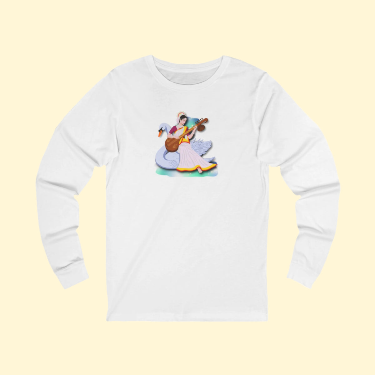 Saraswati Devi Long Sleeve Tee | Celestial River of Wisdom Collection