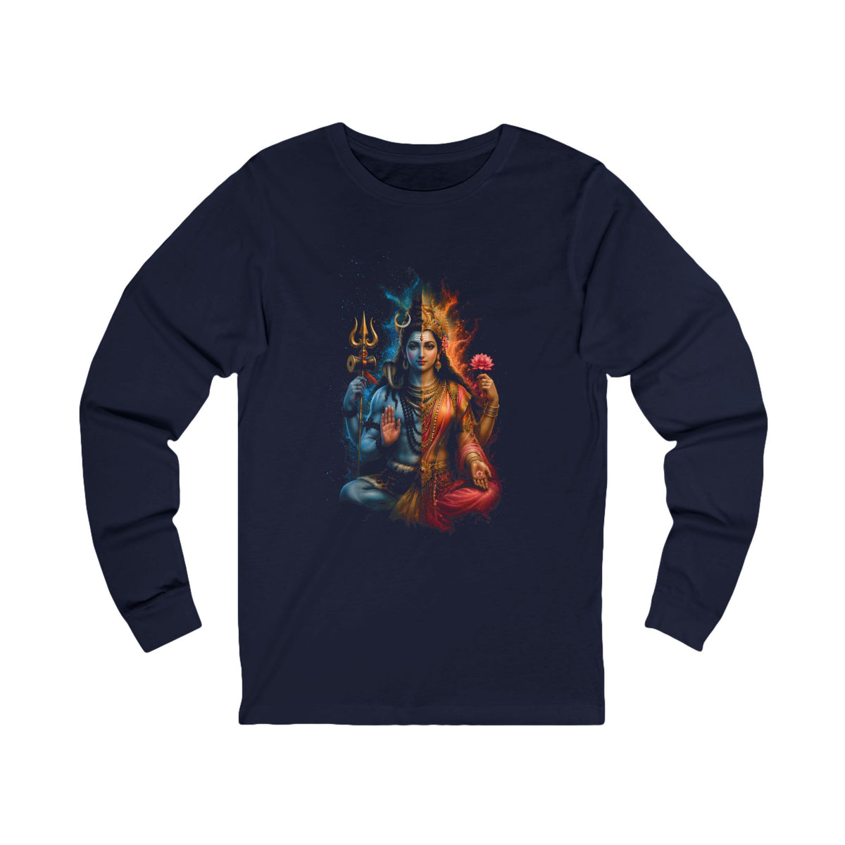 Shiva Parvati Long Sleeve Tee — Ardhanarishvara Divine Couple Graphic Shirt