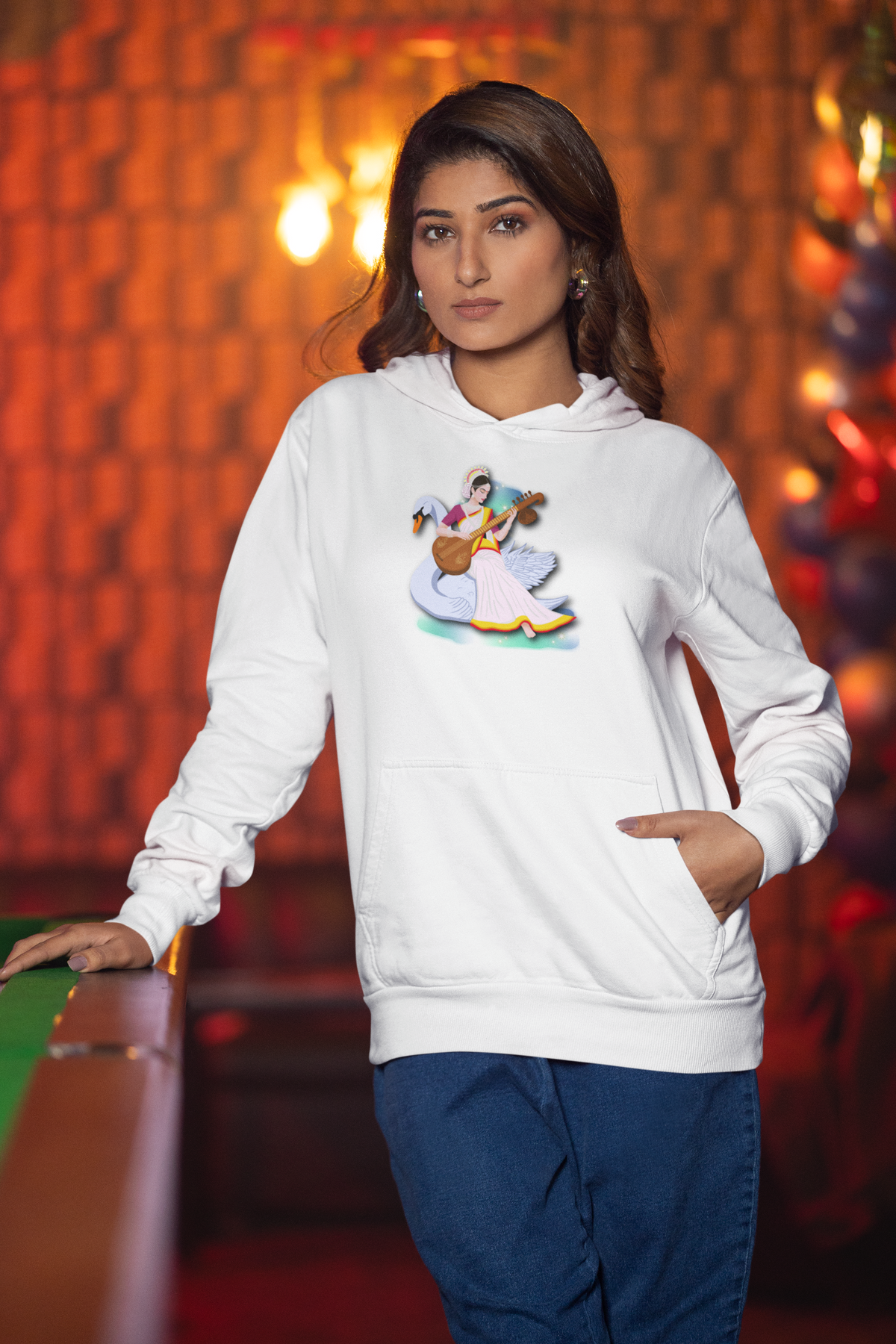 Saraswati Devi Hoodie | Celestial River of Wisdom Collection