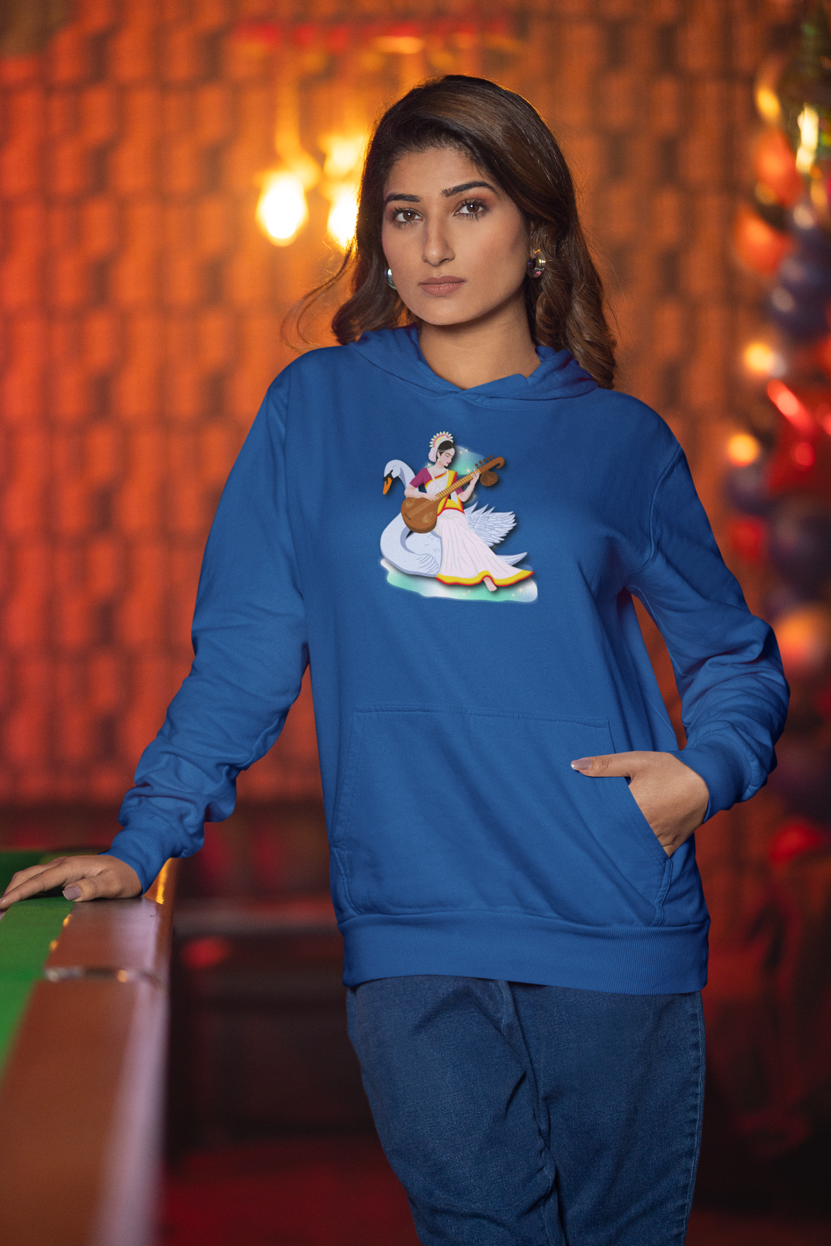 Saraswati Devi Hoodie | Celestial River of Wisdom Collection