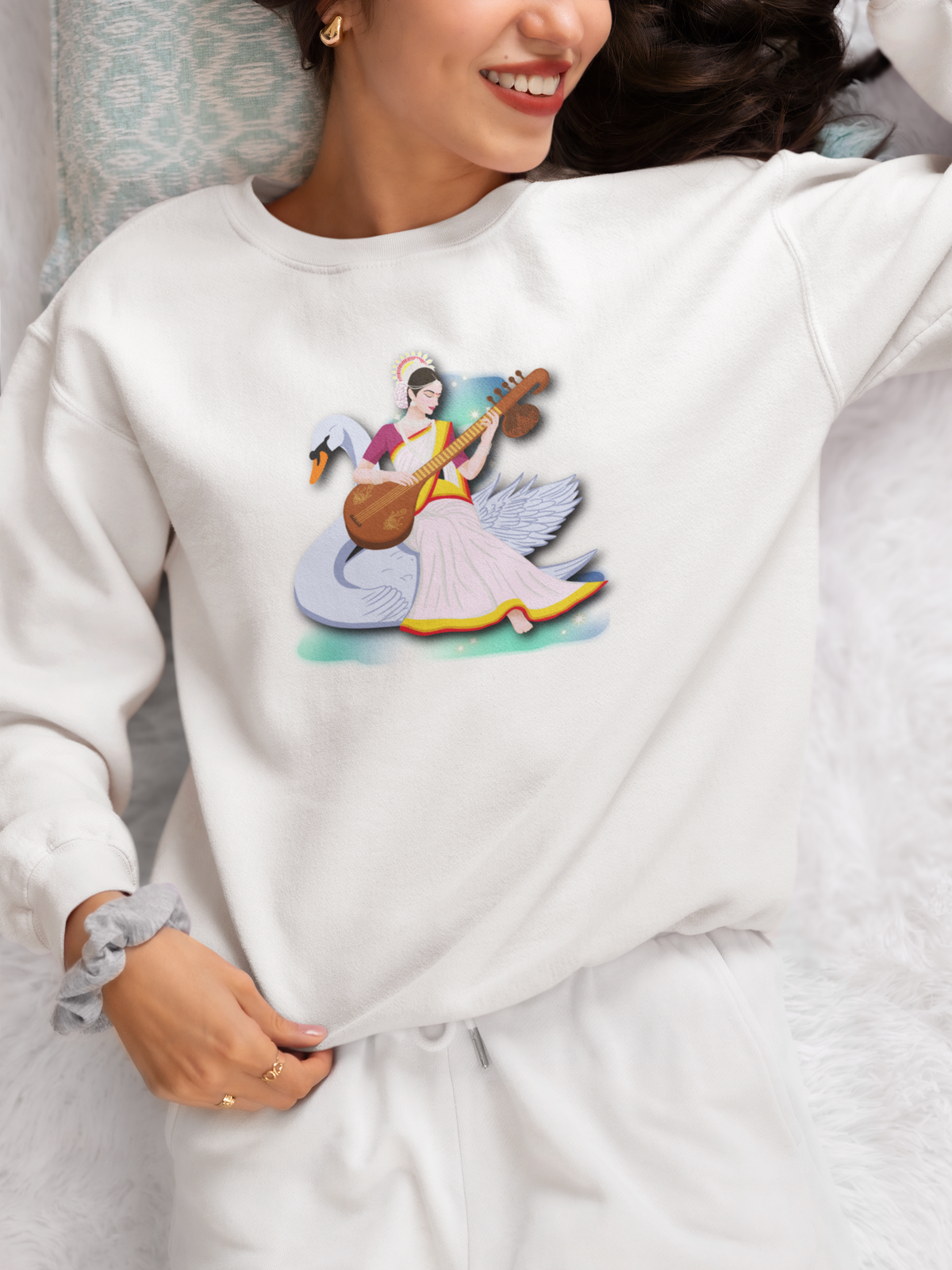 Saraswati Devi Sweatshirt  | Celestial River of Wisdom Collection