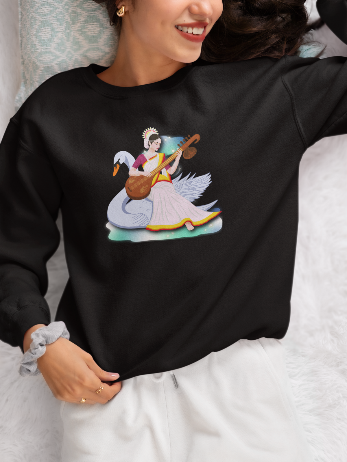 Saraswati Devi Sweatshirt  | Celestial River of Wisdom Collection
